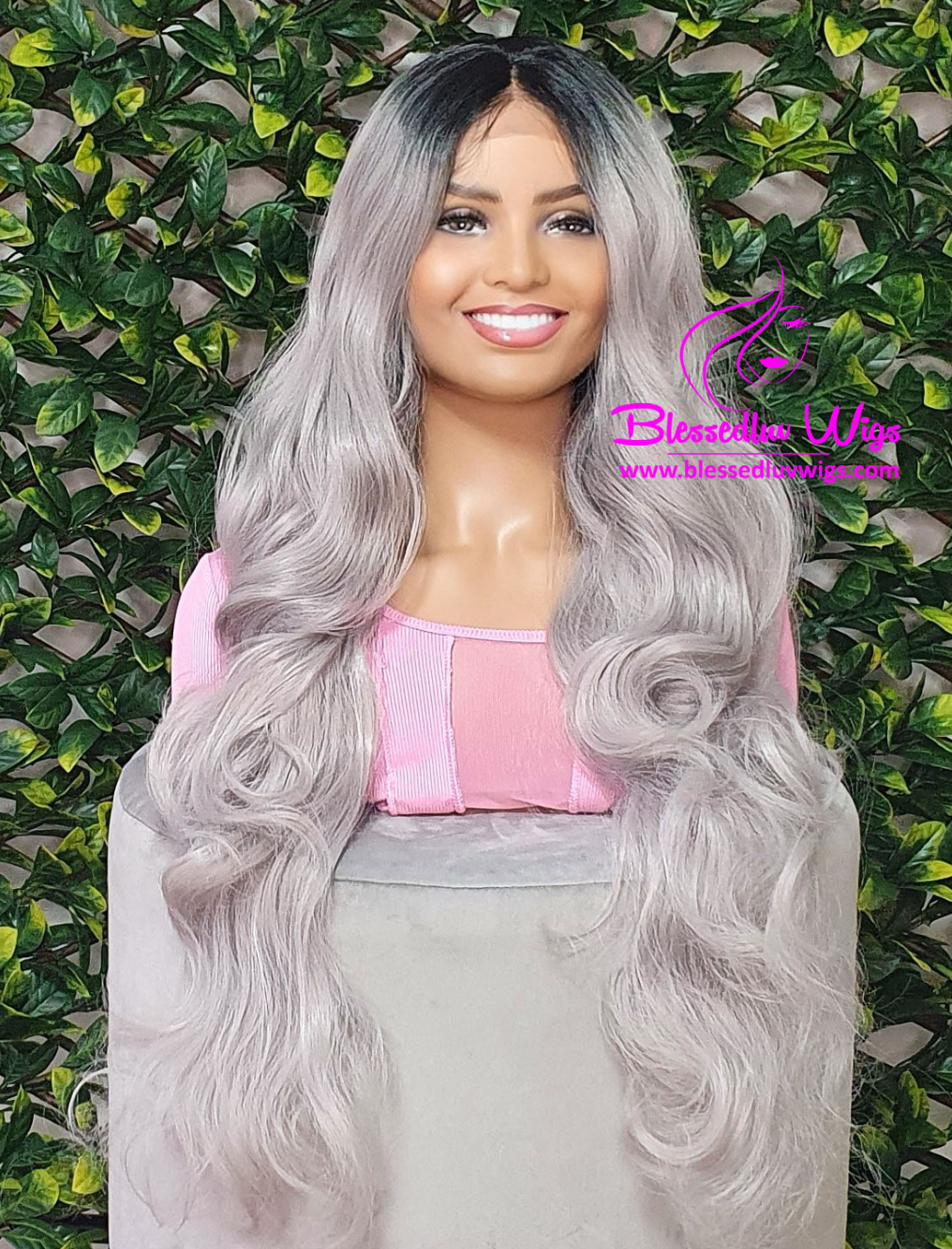 Alina- Synthetic Ombré Silver Grey 13x4 Lace Frontal Wig-Brazilianweave.com-Brazilianweave.com