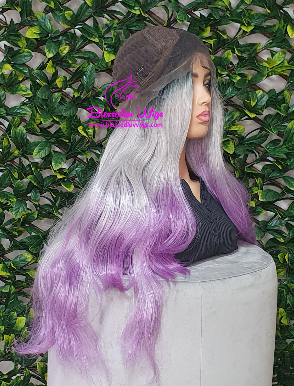 Bailey- Synthetic Ombré Silver Purple 13x4 Lace Frontal Wig-Brazilianweave.com-Brazilianweave.com
